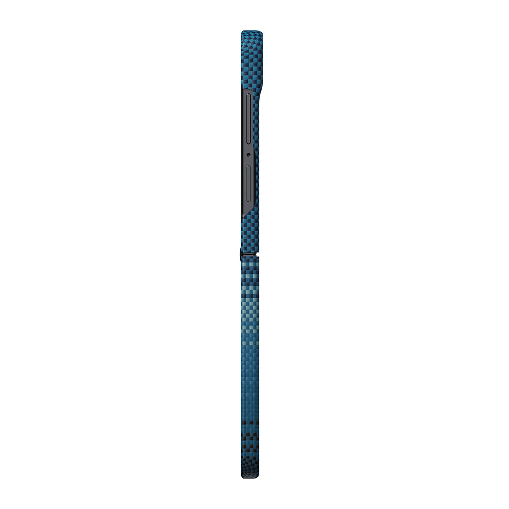Galaxy Z Flip 8 Kılıf M-safe Şarj Özellikli Aramid Karbon Fiber Pitaka Tactile Woven Sunset-Moonrise Serisi Kapak