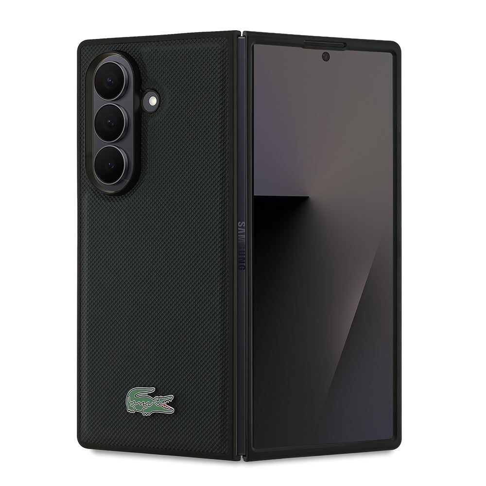 Galaxy Z Fold 7 Kılıf Lacoste Orjinal Lisanslı M-safe Şarj Özellikli Pike Desenli Arka Yüzey İkonik Timsah Metal Logolu Kapak