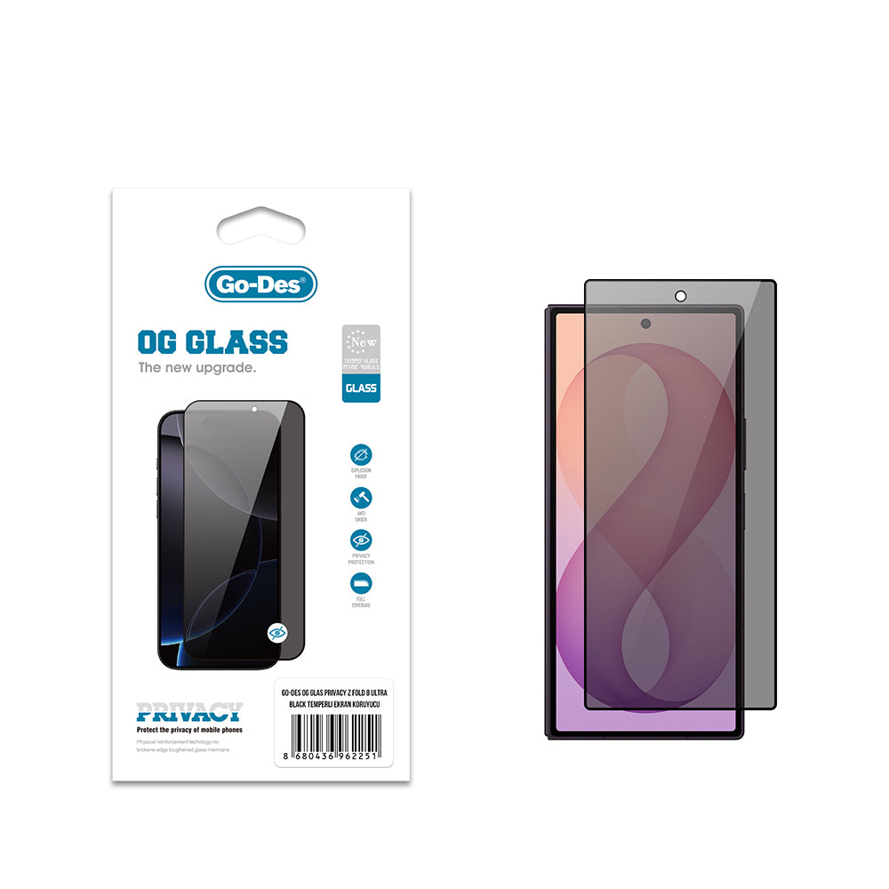 Galaxy Z Fold 8 Ultra Go Des OG Glass Privacy Antistatik Temperli Cam Ekran Koruyucu