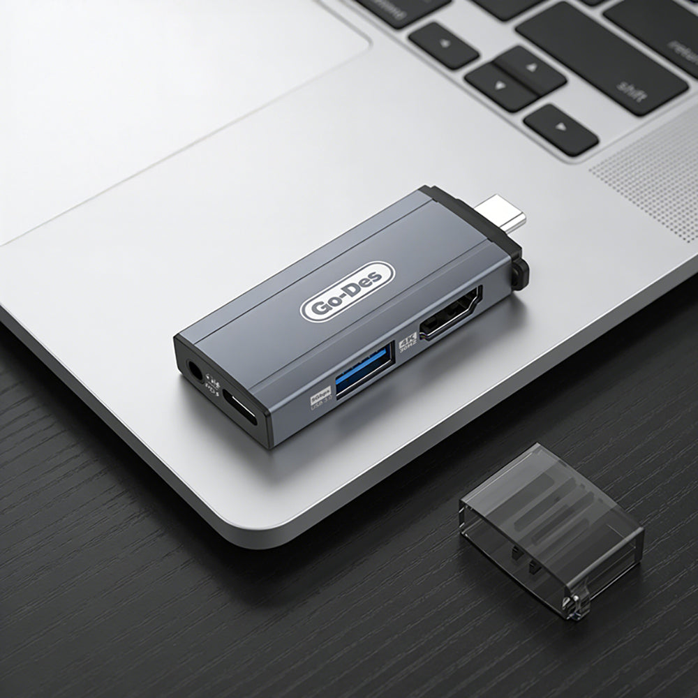 Go Des GD-CT085 Type-C Bağlantılı 4in1 HDTV Ses ve Video Adaptörü USB3.0/Hdmi/3.5mm/4K Ultra HD 60hz