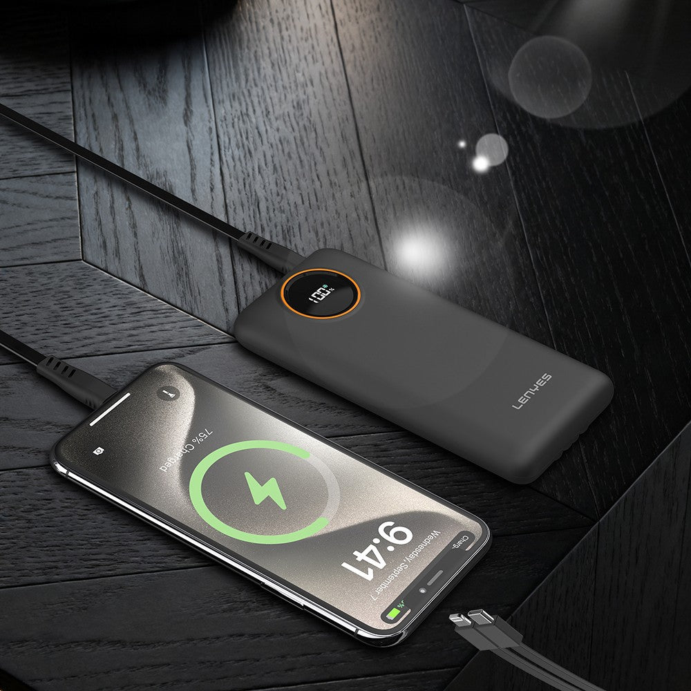 Lenyes P851L Dijital LED Göstergeli Type-C ve Lightning Kablolu Powerbank 22.5W 10000mAh
