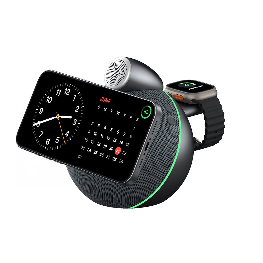 Wiwu Wi-G042 Qi2 Şarj Teknolojili Bluetooth Speaker Hoparlör Özellikli 25W Kablosuz Şarj Standı