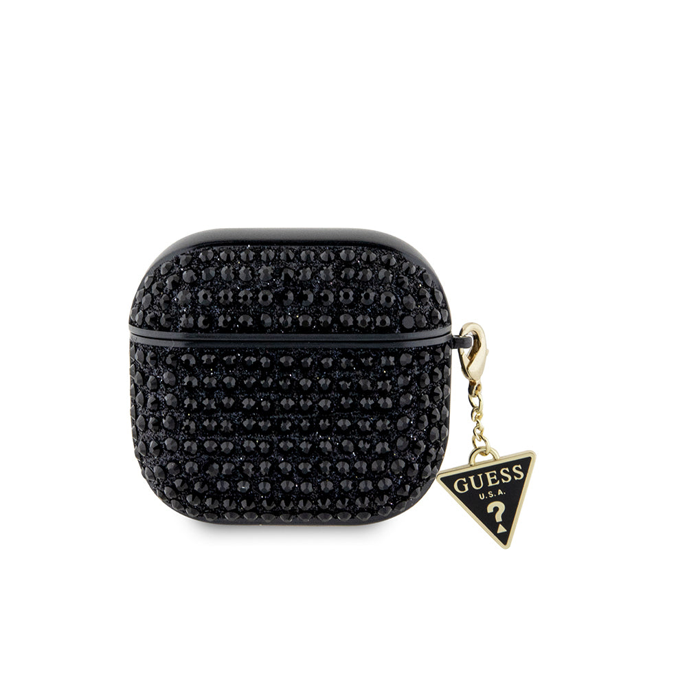 Apple Airpods 4 Kılıf Guess Orjinal Lisanslı Parıltılı Taş Kaplamalı Üçgen Logo Süs Zincirli Kapak