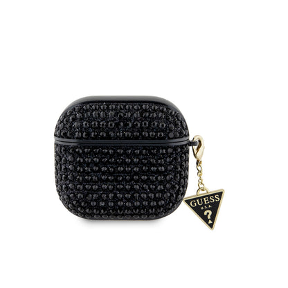 Apple Airpods 4 Kılıf Guess Orjinal Lisanslı Parıltılı Taş Kaplamalı Üçgen Logo Süs Zincirli Kapak