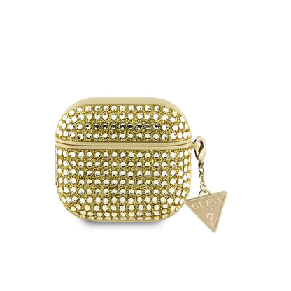 Apple Airpods 4 Kılıf Guess Orjinal Lisanslı Parıltılı Taş Kaplamalı Üçgen Logo Süs Zincirli Kapak