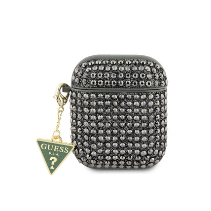 Apple Airpods Kılıf Guess Orjinal Lisanslı Parıltılı Taş Kaplamalı Üçgen Logo Süs Zincirli Kapak