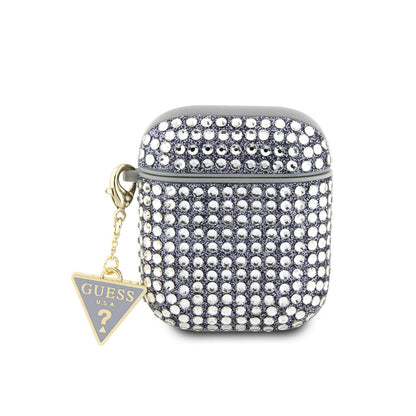 Apple Airpods Kılıf Guess Orjinal Lisanslı Parıltılı Taş Kaplamalı Üçgen Logo Süs Zincirli Kapak