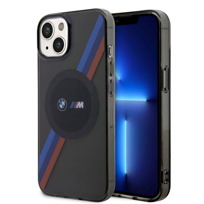 Apple iPhone 14 Kılıf BMW M-safe Şarj Özellikli Transparan 3 Renkli Şerit Dizayn Kapak