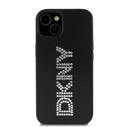 Apple iPhone 14 Kılıf DKNY Orjinal Lisanslı Taşlı DKNY Yazılı Metalik Rhinestones PU Deri Kapak