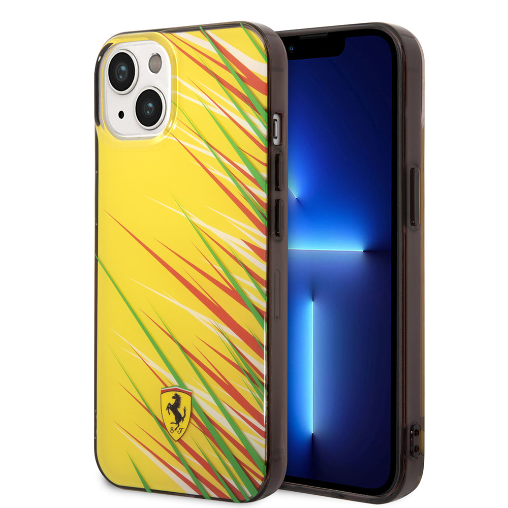 Apple iPhone 14 Kılıf Ferrari Orjinal Lisanslı Baskı Logolu Çimen Desenli Kapak