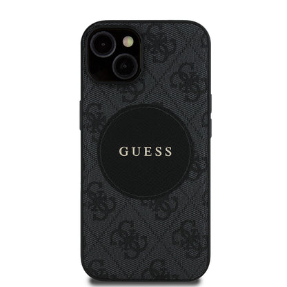 Apple iPhone 14 Kılıf Guess Orjinal Lisanslı M-safe Şarj Özellikli Yazı Logolu Circle Classic Kapak