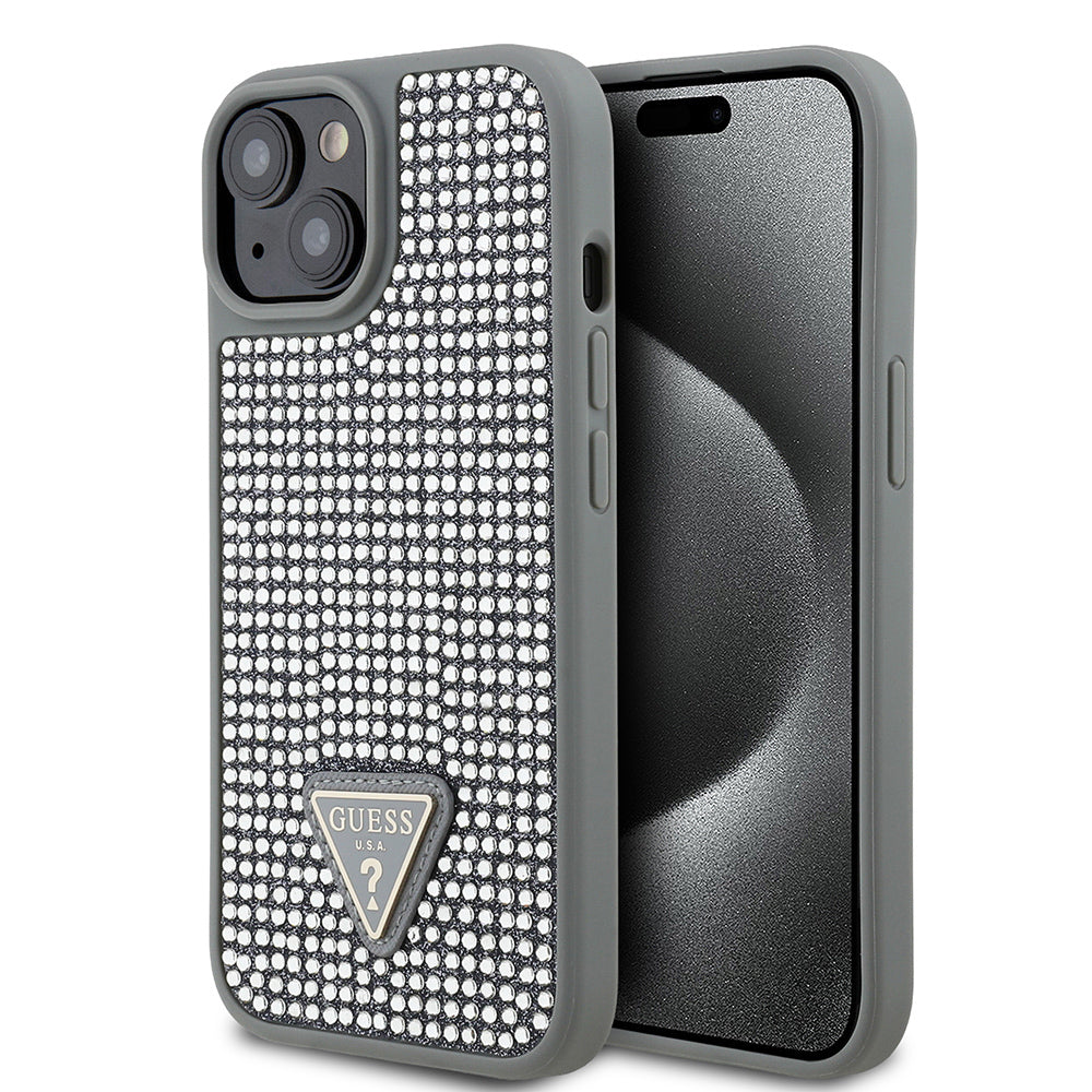 Apple iPhone 14 Kılıf Guess Orjinal Lisanslı Taşlı Arka Yüzey Üçgen Logolu Kapak