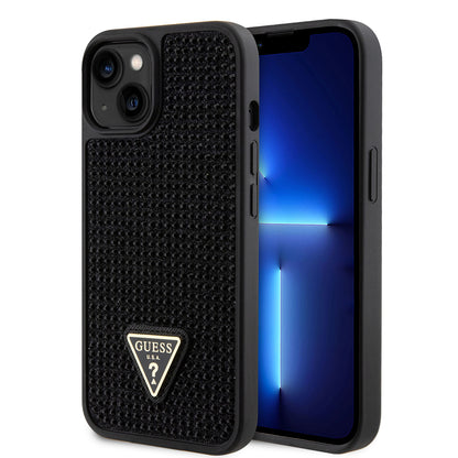 Apple iPhone 14 Kılıf Guess Orjinal Lisanslı Taşlı Arka Yüzey Üçgen Logolu Kapak
