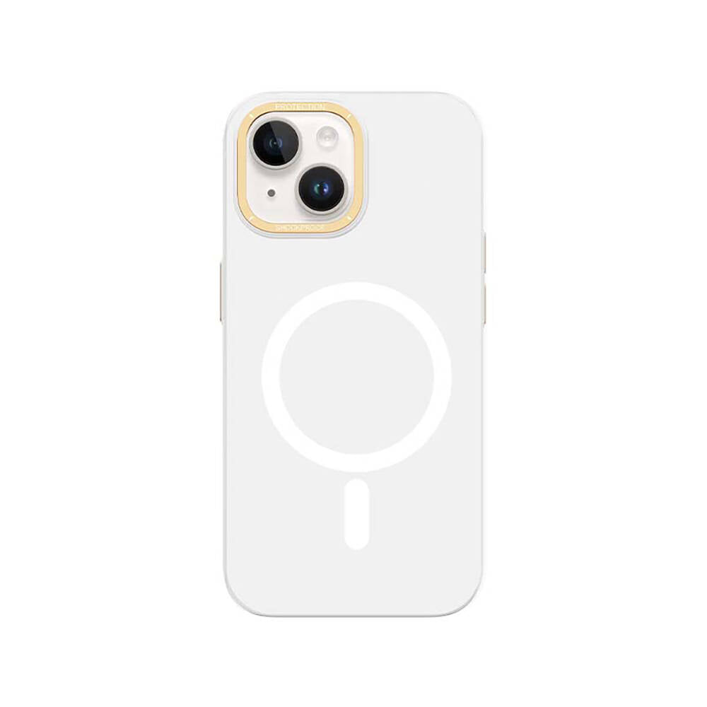 Apple iPhone 14 Kılıf M-safe Şarj Özellikli Metal Kamera Çerçeveli Recci Glaze Serisi Kapak
