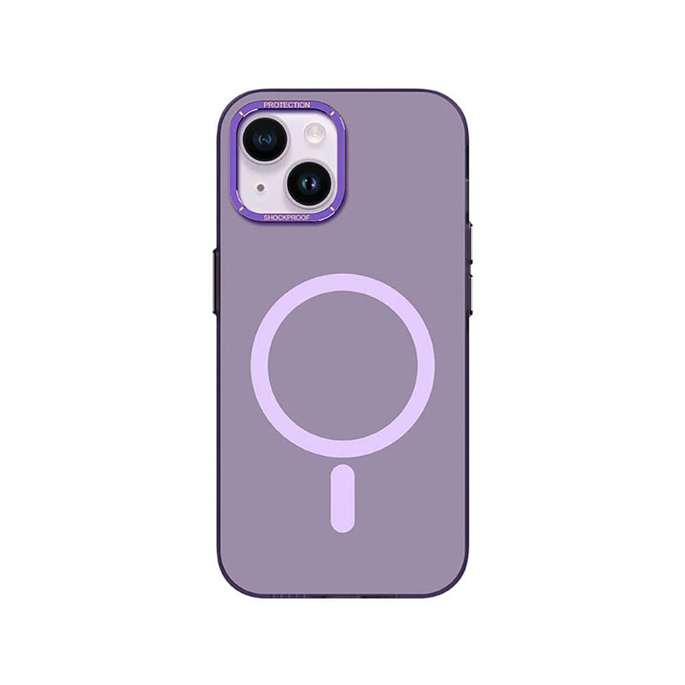 Apple iPhone 14 Kılıf M-safe Şarj Özellikli Metal Kamera Çerçeveli Recci Glaze Serisi Kapak