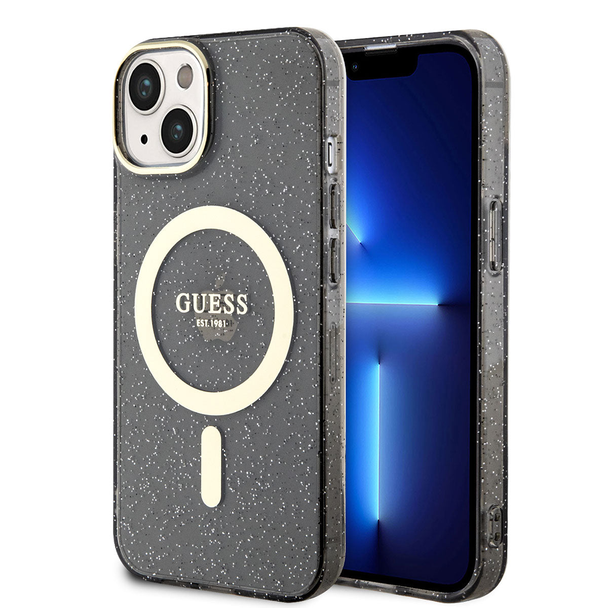 Apple iPhone 14 Plus Kılıf GUESS M-safe Şarj Özellikli Glitter Kapak