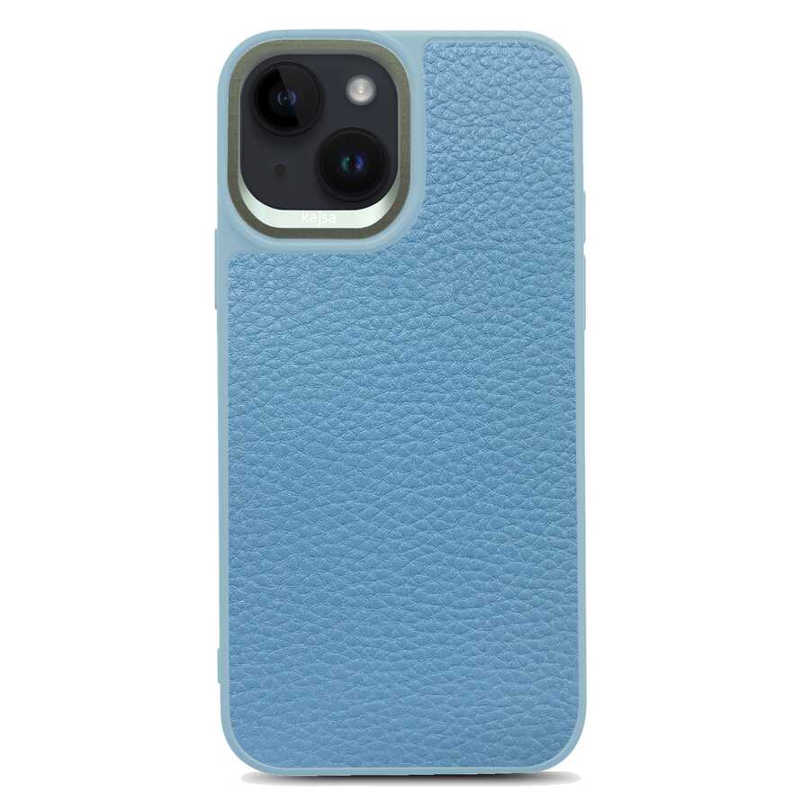 Apple iPhone 14 Plus Kılıf Soft Deri Metal Kamera Çerçeveli Kajsa Litchi Kapak