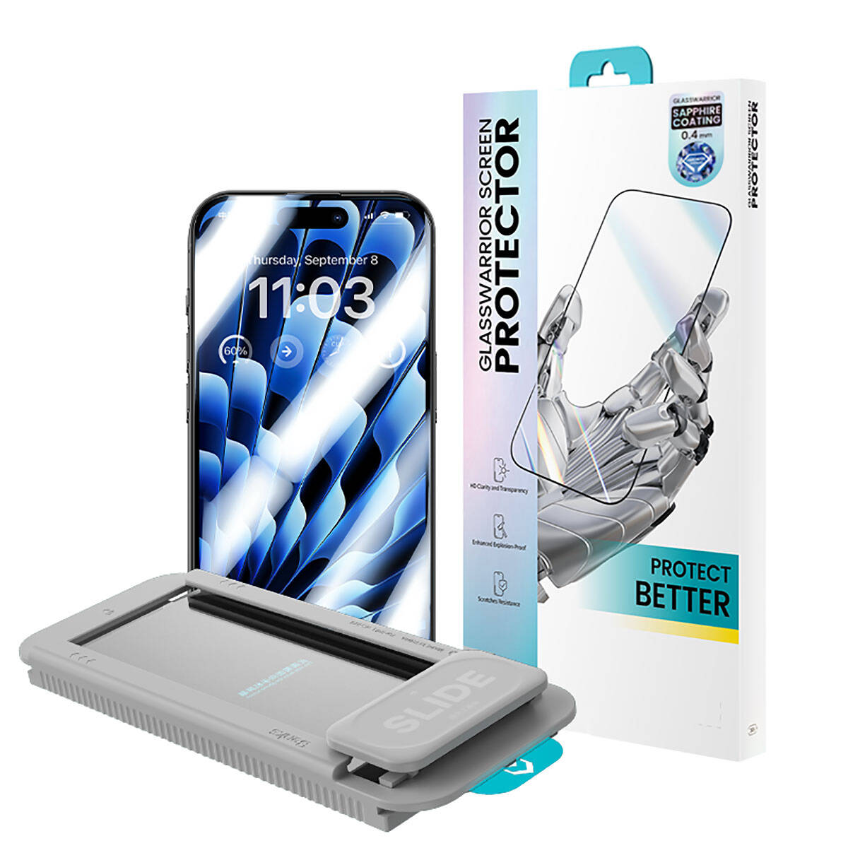 Apple iPhone 14 Pro Benks Glass Warrior Safir Coating Ekran Koruyucu + Kolay Uygulama Aparatlı