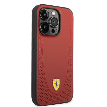 Apple iPhone 14 Pro Kılıf Ferrari M-safe Şarj Özellikli Deri Delikli Dikişli Dizayn Kapak