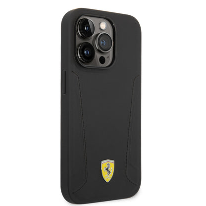 Apple iPhone 14 Pro Kılıf Ferrari M-safe Şarj Özellikli Deri Kenarları Damgalı Dizayn Kapak