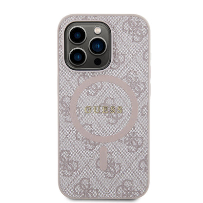 Apple iPhone 14 Pro Kılıf Guess Orjinal Lisanslı M-safe Şarj Özellikli PU Halkalı 4G Desenli Yazı Logolu Kapak