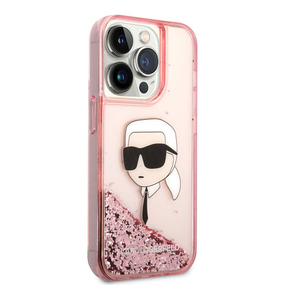 Apple iPhone 14 Pro Kılıf Karl Lagerfeld Sıvılı Simli Karl Head Dizayn Kapak