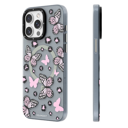 Apple iPhone 14 Pro Kılıf M-safe Şarj Özellikli Kelebek Desenli Youngkit Shadow Dance Serisi Kapak