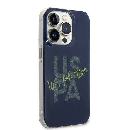 Apple iPhone 14 Pro Kılıf U.S. POLO ASSN. Simli Parlak Alfabe Tasarım Kapak