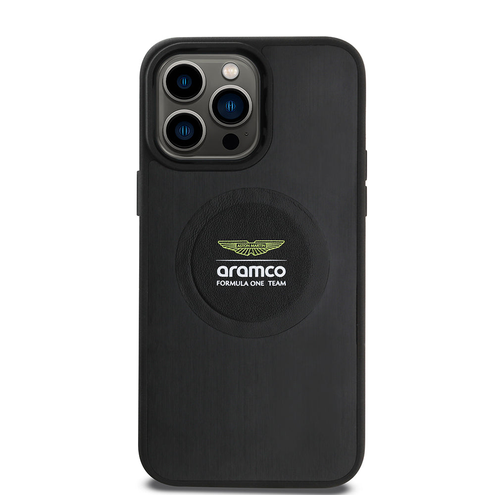 Apple iPhone 14 Pro Max Kılıf Aston Martin Orjinal Lisanslı M-safe Şarj Özellikli Aluminyum Arka Yüzeyli Formula One Team Baskılı Kapak