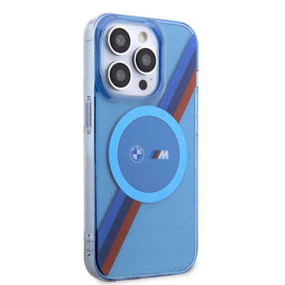 Apple iPhone 14 Pro Max Kılıf BMW M-safe Şarj Özellikli Transparan Tricolor Stripes Orjinal Lisanslı Kapak