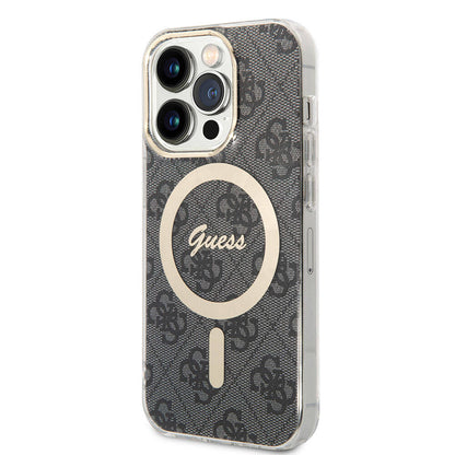 Apple iPhone 14 Pro Max Kılıf Guess Orjinal Lisanslı M-safe Şarj Özellikli Yazı Logolu 4G Desenli Kapak