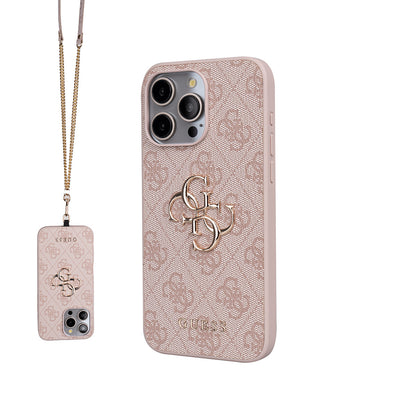Apple iPhone 14 Pro Max Kılıf Guess Orjinal Lisanslı PU Deri 4G Büyük Metal Logolu Çapraz Vücut Askılı Kapak