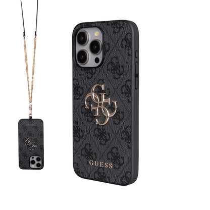 Apple iPhone 14 Pro Max Kılıf Guess Orjinal Lisanslı PU Deri 4G Büyük Metal Logolu Çapraz Vücut Askılı Kapak
