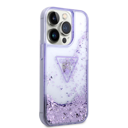 Apple iPhone 14 Pro Max Kılıf GUESS Transparan Sıvılı Simli Dizayn Kapak