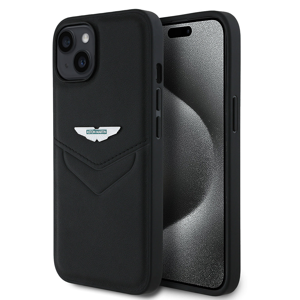 Apple iPhone 15 Kılıf Aston Martin Orjinal Lisanslı Victory Dizayn PU Deri Metal Logolu Kapak