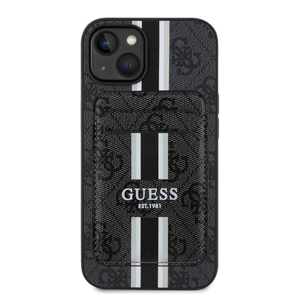Apple iPhone 15 Kılıf Guess Orjinal Lisanslı M-safe Şarj Özellikli 4G Desenli Çizgili Kartlıklı Kapak
