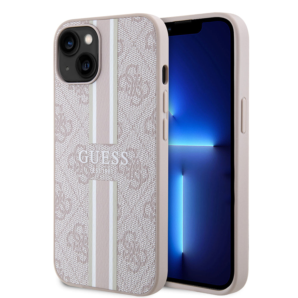 Apple iPhone 15 Kılıf Guess Orjinal Lisanslı M-safe Şarj Özellikli 4G Şerit Tasarımlı Printed Kapak