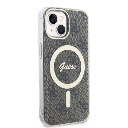 Apple iPhone 15 Kılıf Guess Orjinal Lisanslı M-safe Şarj Özellikli Yazı Logolu 4G Desenli Kapak