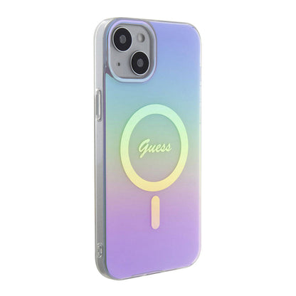 Apple iPhone 15 Kılıf Guess Orjinal Lisanslı M-safe Şarj Özellikli Yazı Logolu Iridescent Kapak