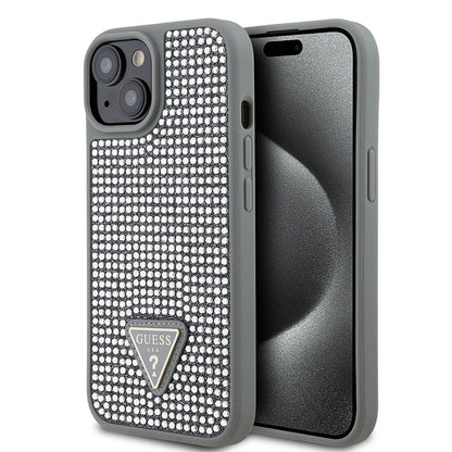 Apple iPhone 15 Kılıf Guess Orjinal Lisanslı Taşlı Arka Yüzey Üçgen Logolu Kapak