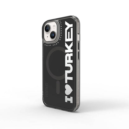 Apple iPhone 15 Kılıf M-safe Şarj Özellikli I Love Turkey Yazı Desenli Wiwu Turkey E Serisi Kapak