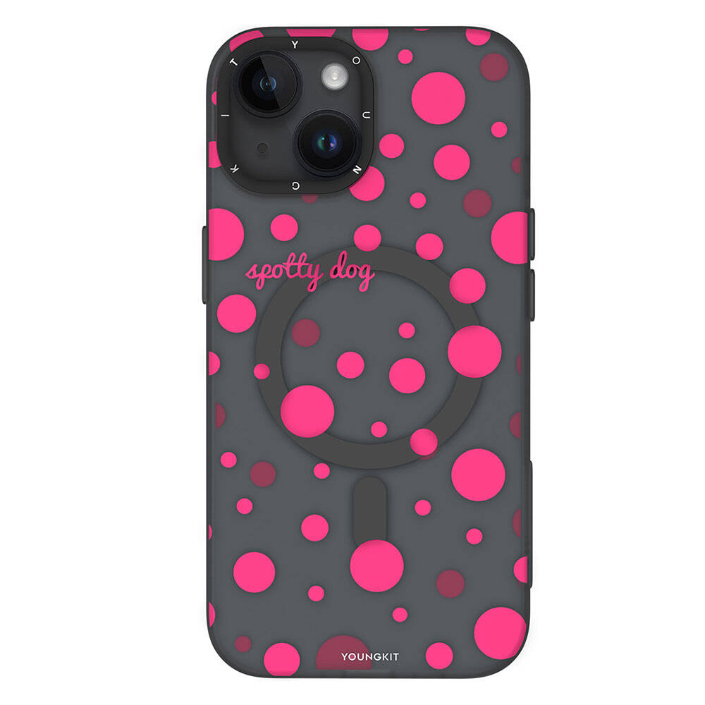 Apple iPhone 15 Kılıf M-safe Şarj Özellikli Polka Dot Desenli Youngkit Spots Serisi Kapak