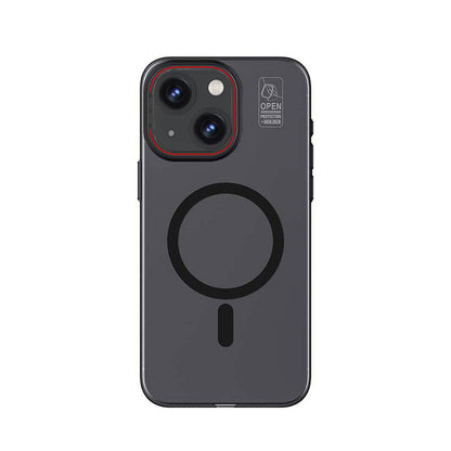 Apple iPhone 15 Plus Kılıf M-safe Şarj Özellikli Standlı Metal Kamera Çerçeveli Mat Recci Glaze Serisi Kapak