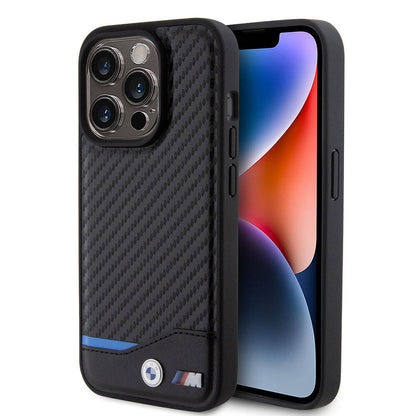 Apple iPhone 15 Pro Kılıf BMW Orjinal Lisanslı M-safe Şarj Özellikli M Logolu PU Karbon Kapak