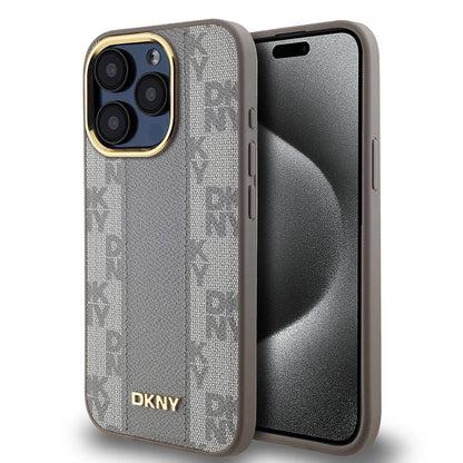 Apple iPhone 15 Pro Kılıf DKNY Orjinal Lisanslı M-safe Şarj Özellikli 3D Yazılı Checkered Pattern Kapak