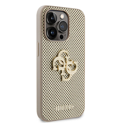 Apple iPhone 15 Pro Kılıf Guess Orjinal Lisanslı Delikli Yazı ve 4G Glitter Büyük Metal Logolu Kapak
