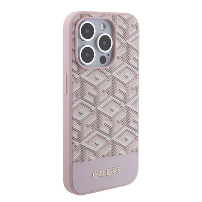 Apple iPhone 15 Pro Kılıf Guess Orjinal Lisanslı M-safe Şarj Özellikli Yazı Logolu GCube Desenli Kapak