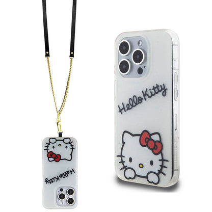 Apple iPhone 15 Pro Kılıf Hello Kitty Orjinal Lisanslı Askılı Yazı ve İkonik Logolu Daydreaming Kapak