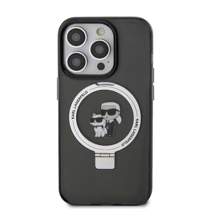 Apple iPhone 15 Pro Kılıf Karl Lagerfeld Orjinal Lisanslı M-safe Şarj Özellikli K&C İkonik Baskılı Ring Standlı Kapak