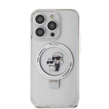 Apple iPhone 15 Pro Kılıf Karl Lagerfeld Orjinal Lisanslı M-safe Şarj Özellikli K&C İkonik Baskılı Ring Standlı Kapak